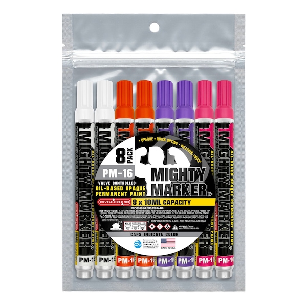Mighty Marker PM-16 Bullet Tip, White, Orange, Purple, Pink, 8PK 80516 - main